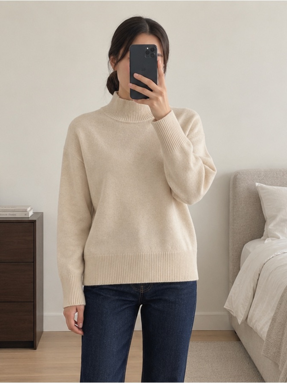 Halston 100% 2-Ply Cashmere Cream Turtleneck Sweater Size XL NWT